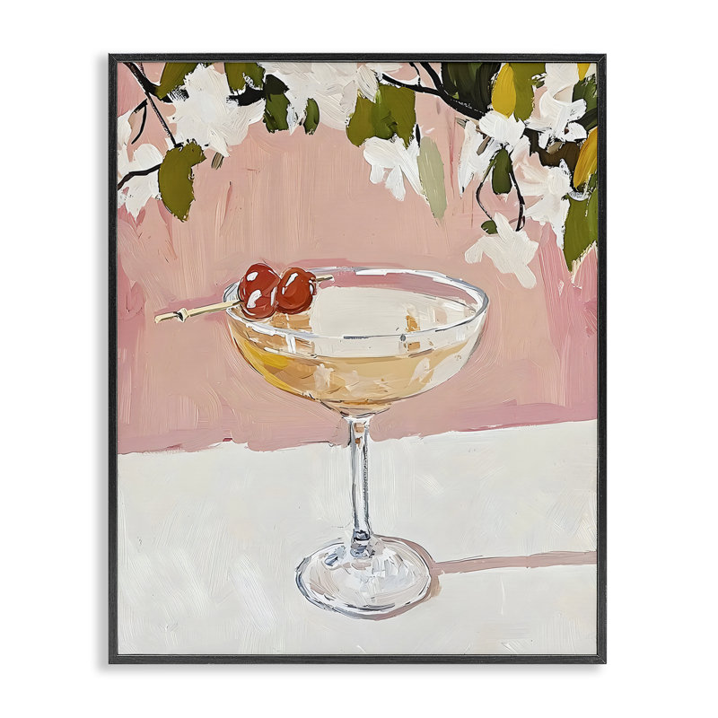 Giclée encadrée rose cocktail avec fleurs de pommier, design par Riley B, H 14 po x l 11 po, Giclée encadrée noir minuit