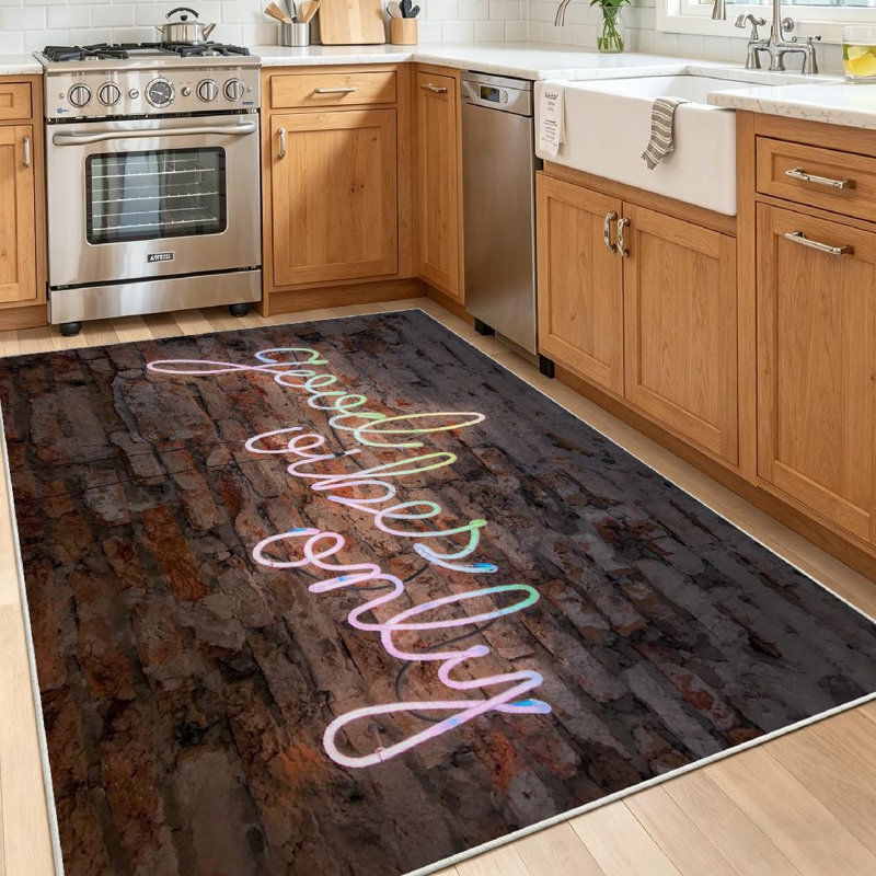 Tapis transparent transparent lavable à la machine, néon avec de bonnes vibrations seulement, Rectangle 55 po x 79 po