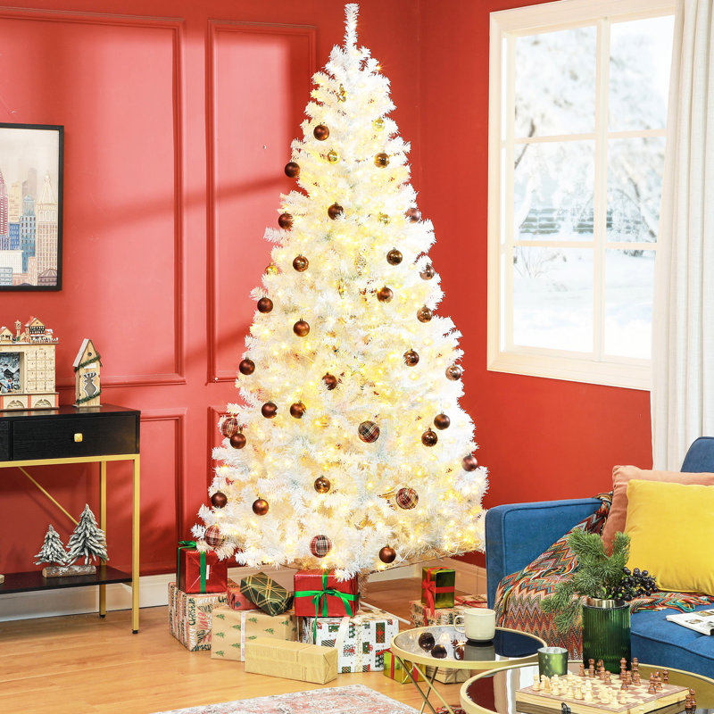 Arbre de Noël artificiel 7,5 pi avec 500 branches chaudes, 1346 pointes, blanc, facile à assembler et à ranger