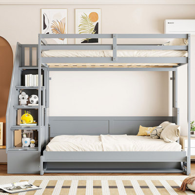 Full Over Full Size Murphy Bed with Hydraulic Lift & Desk Design, Gray(Old sku:LP000698AAE)