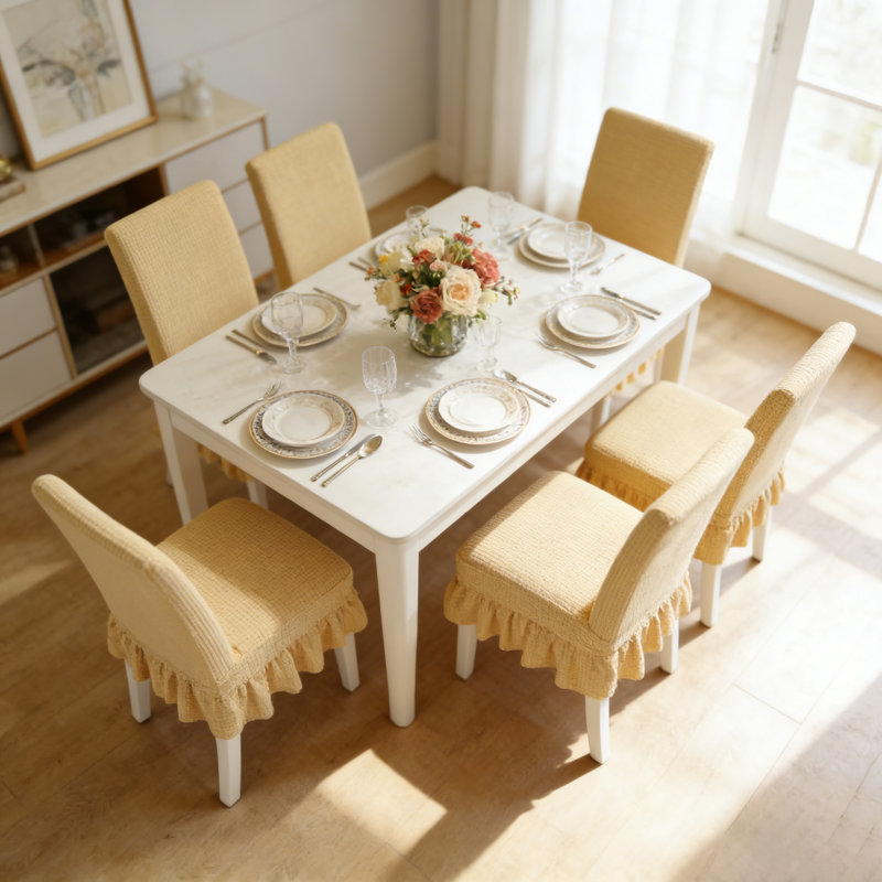 4 PCS Stretch Parsons Dining Chair Covers with Ruffled Skirt, Elastic Slipcovers for High Back Chairs, Wrinkle-Resistant Fabric Protection for Dining Room, Restaurant, Banquet