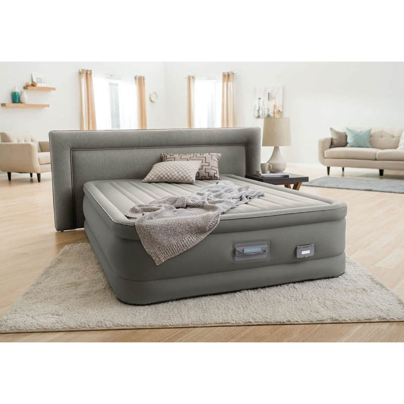 Intex: PremAire I Elevated Airbed - Full - Gray, 18" Inflatable Air Mattress, Built-In Electric Pump, Fiber-Tech, Carry Bag, 600lb Cap, 64903ED