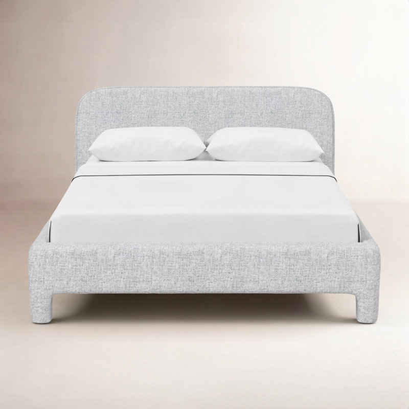 Emmie Platform Bed In Solaz Denim, Full, Zuma Pumice Textured Linen