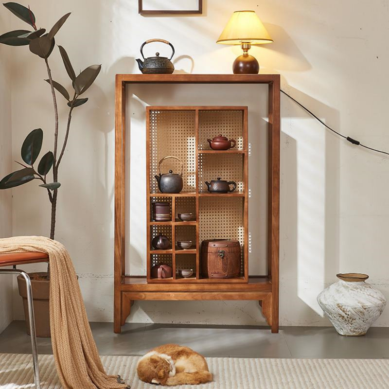 Simple Solid Wood Rattan Display Cabinet