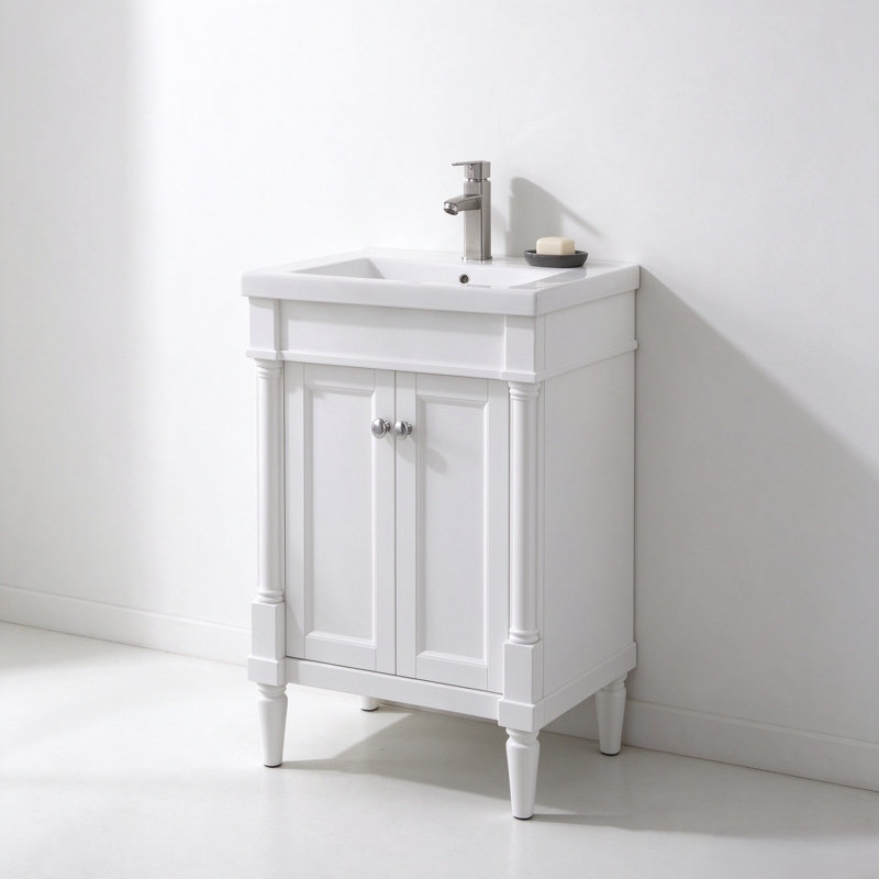 Jaida 24 " W Freestanding Standard 1 Single Vanity Bathroom Vanity With Ceramic Top, White