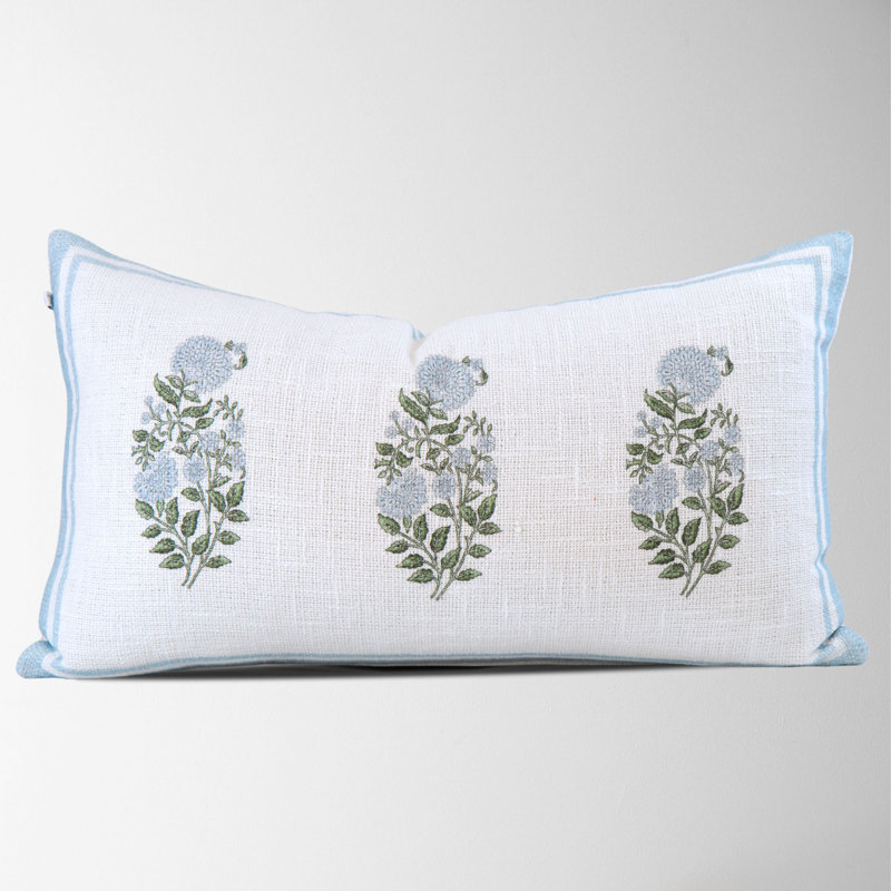 Floral Cotton Pillow Cover, 14"H x 24"W, Sky Blue Floral, Lumbar