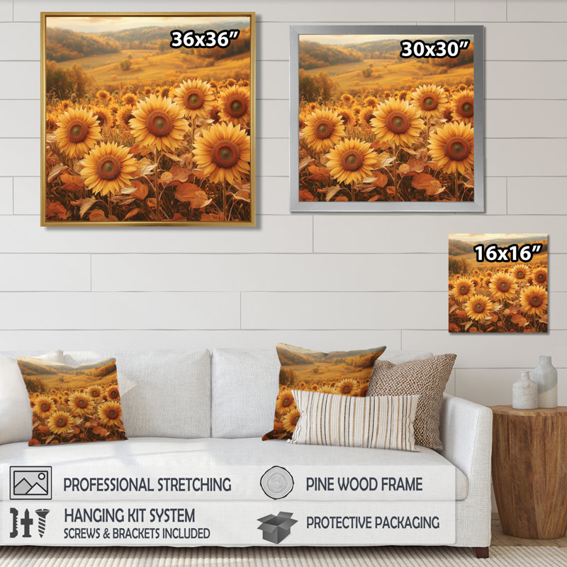 Drianna Country Side Sunflowers In Fall II - tournesols, art mural, Reproduction encadrée d'une seule photo