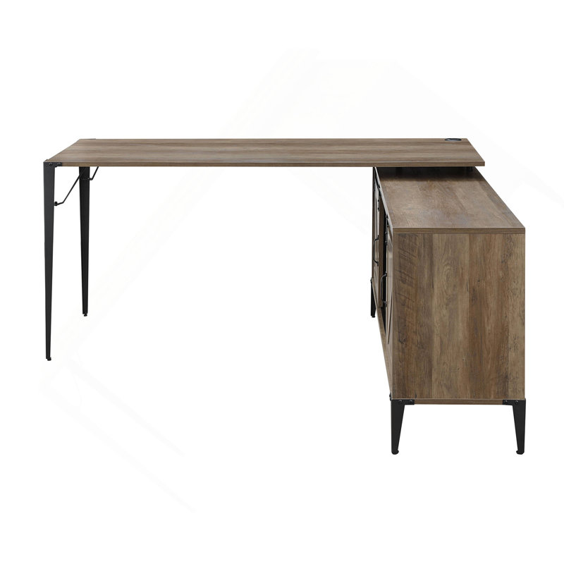 Versatile Rustic Oak Writing Desk With Innovative Storage Options, Oak