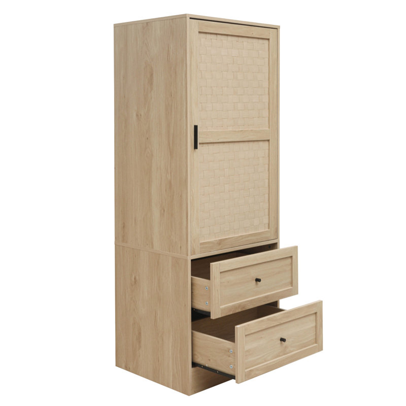 Armoire-penderie en bois rustique avec tringle et tiroir, armoire de rangement étroite pour chambre à coucher ou petits espaces