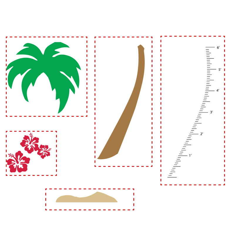 Décalcomanie murale graphique de croissance palm tree, Rouge
