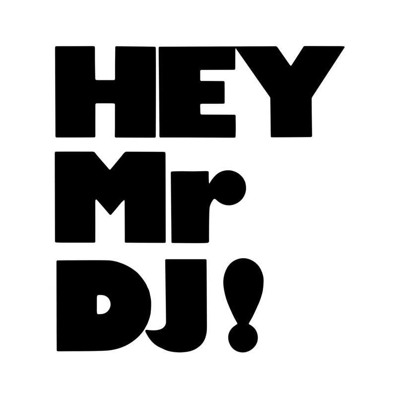 «Hey Mr DJ! - Reproduction d'art textuel sur toile tendue, H 12 po x l 12 po x P 0,75 po