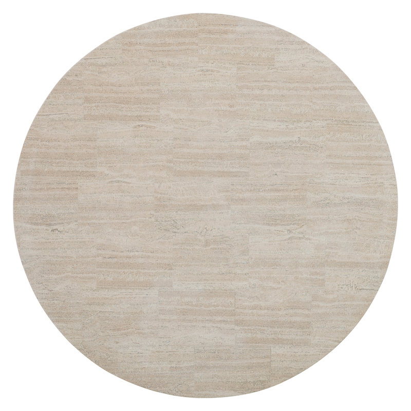 Transitional Beige & Black Round Wood Coffee Table with Storage