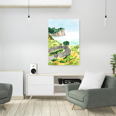 «Coastal Cycling Adventure», art contemporain de paysage côtier abstrait