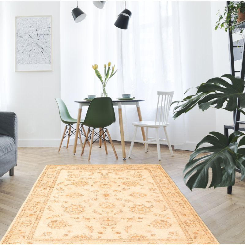 Tapis décoratif en laine noué à la main de conception unique noué à la main New Age 3 pi 11 po x 5 pi 8 po Ivoire/orange/brun