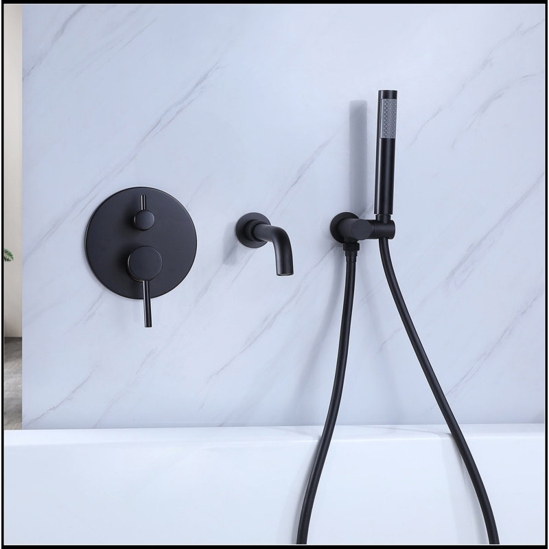 Robinet de douche mural à 2 poignées avec robinet mélangeur de pluie et robinet de douche avec robinet à main dans la valve noire incluse