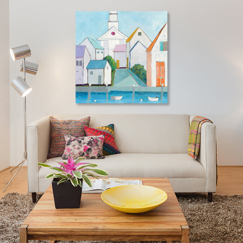 « harbor town iii », reproduction d’art sur toile, H 18 po x l 18 po x P 1,5 po, Pas de tapis, Toile encadrée noire