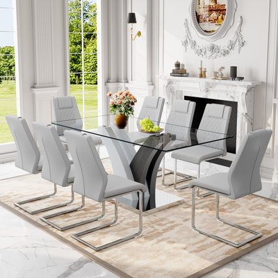 71" Dining Table Set with Glass Top