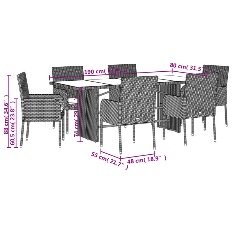  Garden Dining Set Grey, Dark Grey