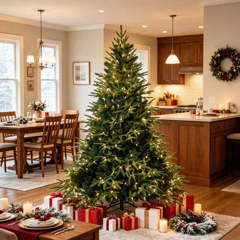 Arbre de Noël artificiel 7,5 pi avec 650 lumières incandescentes blanc chaud, 3135 pointes, pin articulé en PE et en PVC avec branches à mémoire de forme partielle, support en métal pliable pour la décoration des Fêtes