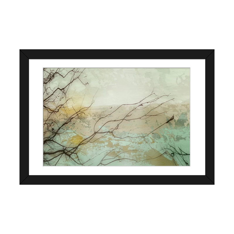 «Branches I», impression sur toile, Blanc, H 16 po x l 24 po x P 1 po, Papier d'art encadré noir