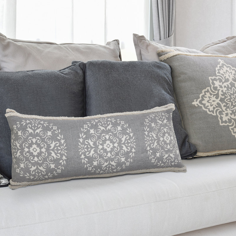 Contemporary Medallion Stonewashed Hand-Made 100% Cotton Oversized / King Lumbar Accent Pillow, Pillow Cover Only - No Insert