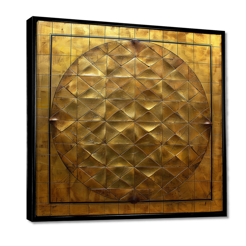 «Unity Flower Of Life Gold» - art mural géométrique, Toile avec cadre flottant noir, H 16 po x l 16 po x P 1 po