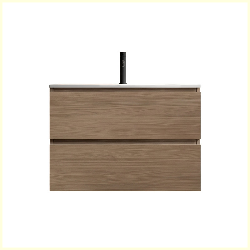 Ensemble de meuble-lavabo mural 30 po en céramique brun avec rangement à fermeture en douceur, L 30 po, Monotrou