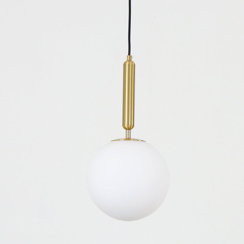 Hildreth 1-Light Globe Pendant Light 8" Opal Glass Kitchen Island, Brass