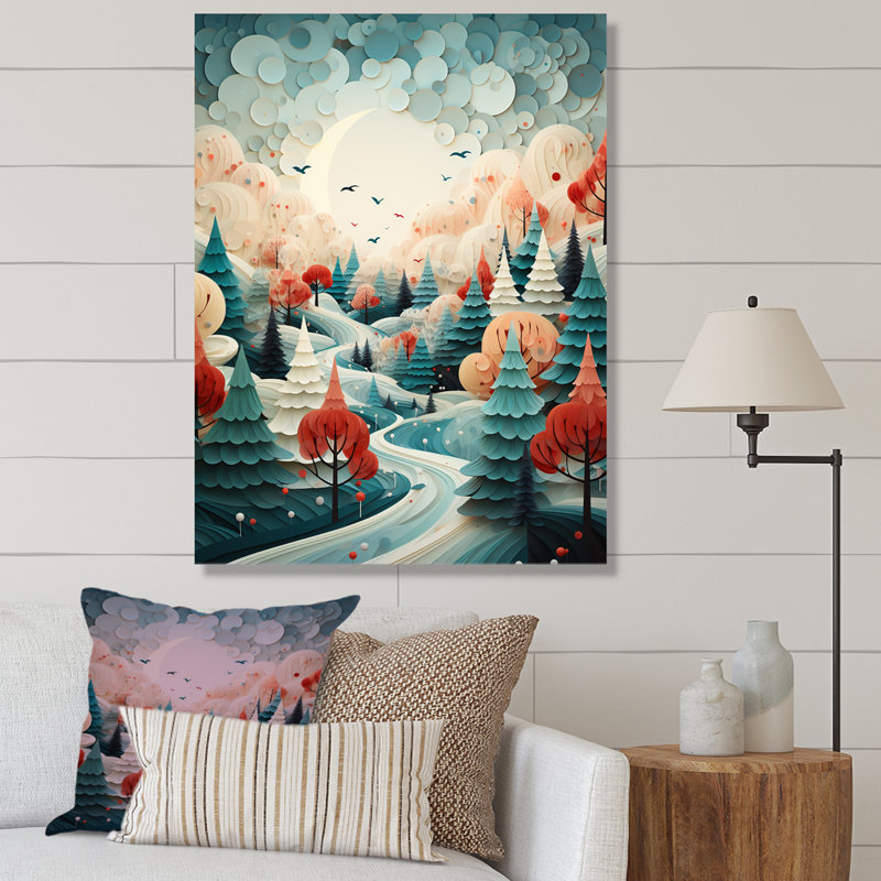 Orange et vert pin de Noël festif II - forêt, art mural, Cadre photo noir, H 32 po x l 16 po