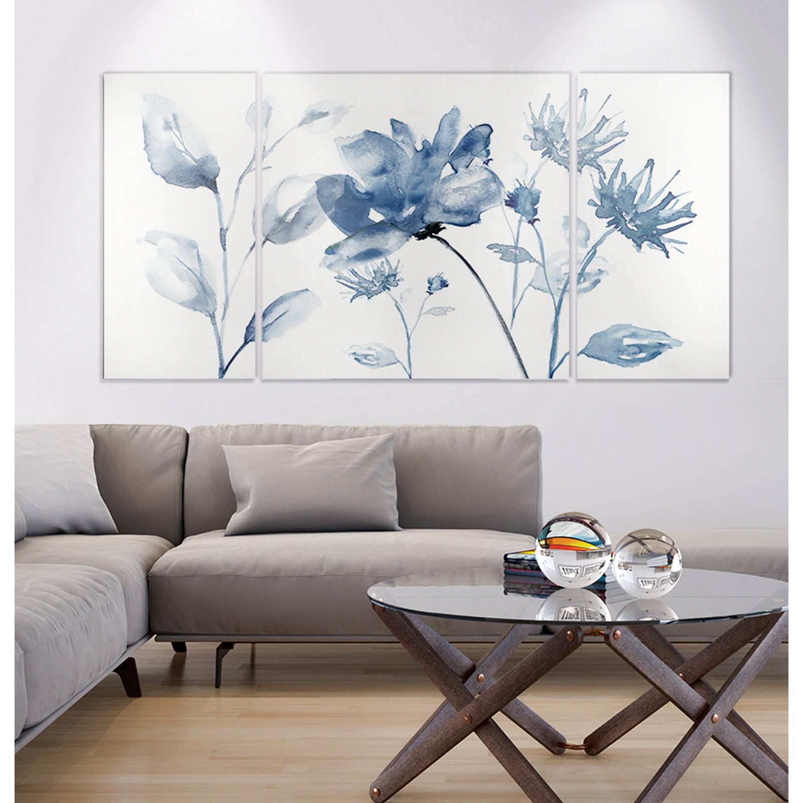 Translucent Blues II Wrapped Canvas Print Set, 24" H x 48" W x 1.5" D