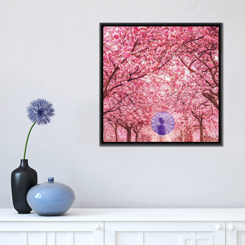 « Hanami Season » par Hobopeeba-reproduction d’art, Toile avec cadre noir patiné, Pas de tapis, H 18 po x l 18 po x 1,5 po