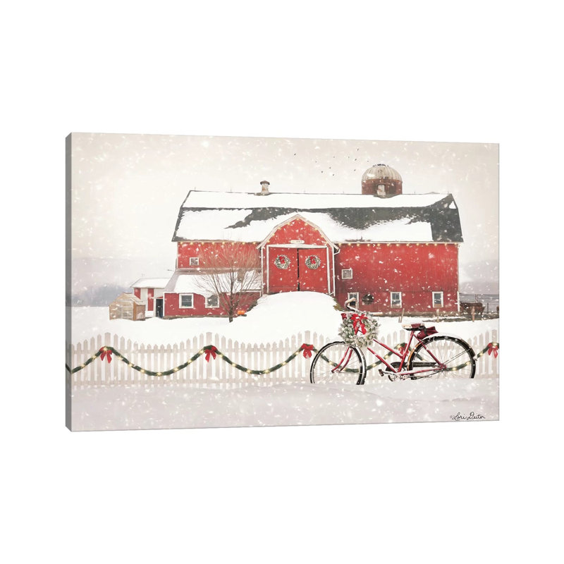 Christmas Barn And Bike by Lori Deiter - Print on Canvas, 20.32 cm H x 30.48 cm W, Wrapped Canvas