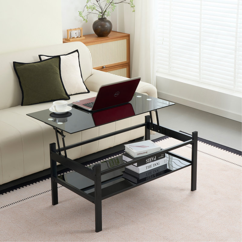 Table basse à plateau relevable en verre