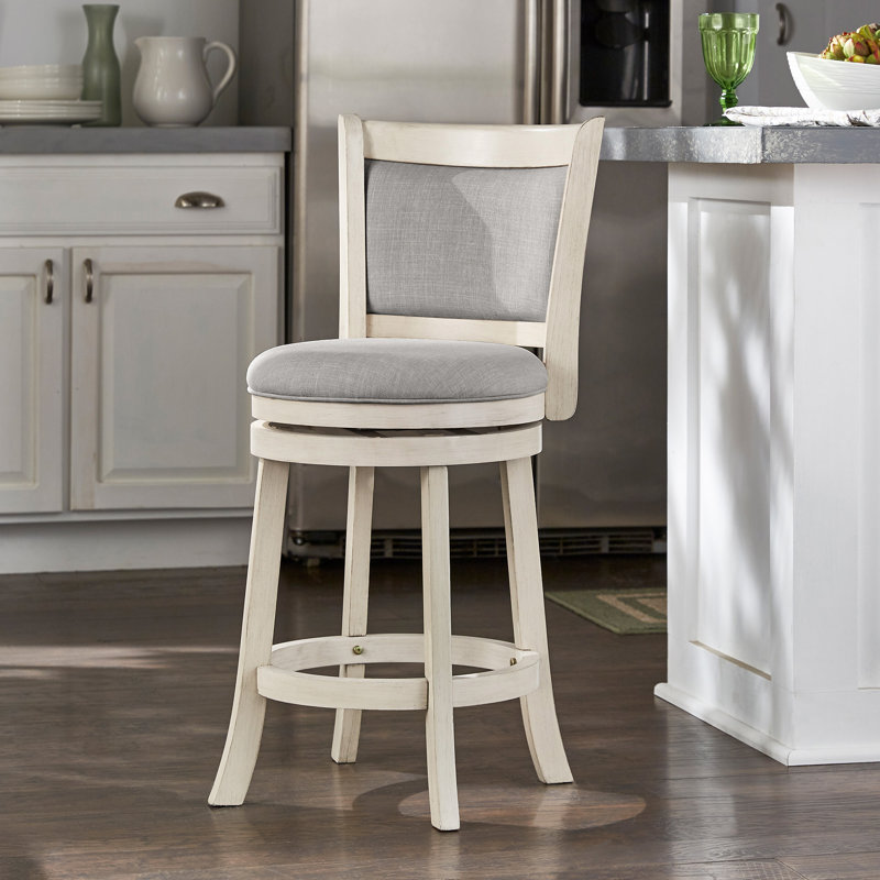 Tabouret pivotant Leda, Gris, Tabouret de bar (siège d'une hauteur de 29,94 po), Blanc antique