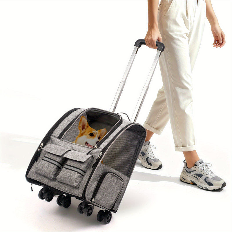 Sac de transport 2-en-1 à roulettes et sac à dos pour animaux - Sac de voyage respirant et confortable pour chien et chat avec roues et sangles d'épaule