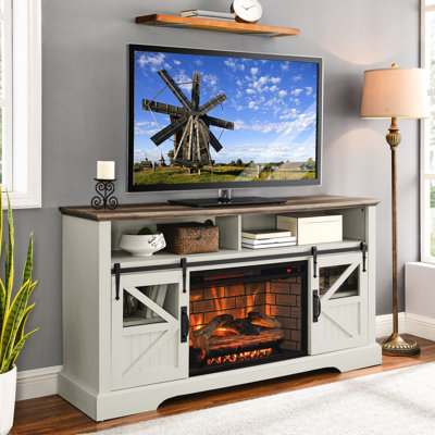 60" Electric Fireplace Tv Stand - Jasmine White. /Ul , 5000 /H Heat Output, Adjustable Flame Colors, Easy Assembly 60 Inch Cabinet Realistic Resin Logs, Heat, Overheat Protection, Remote Operated