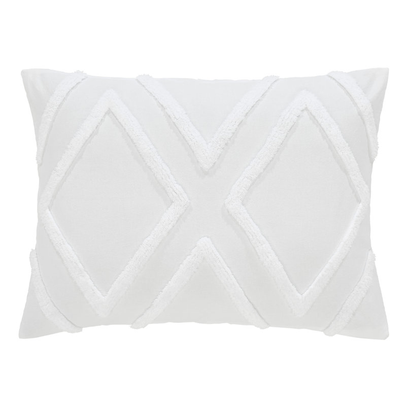 Cotton Ring Stitch Geometric Shapes Comforter, White, King Comforter + 2 Shams