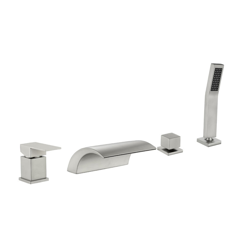 Robinet de baignoire romaine monocommande à fixation sur le comptoir avec douche à main, Nickel brossé