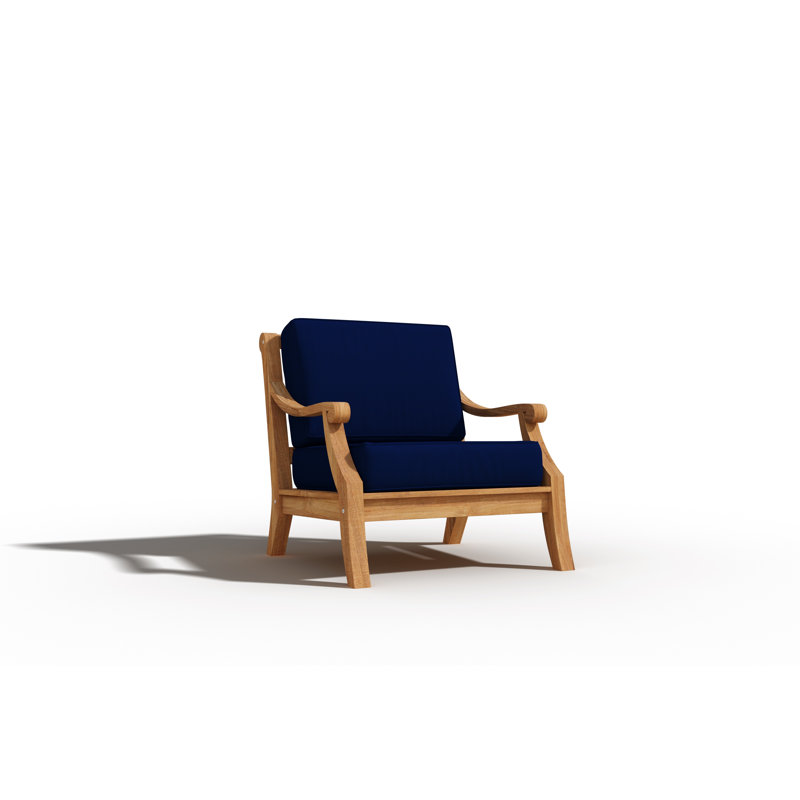 Fauteuil club d'extérieur en teck Elyon avec coussin en toile Sunbrella, Marine