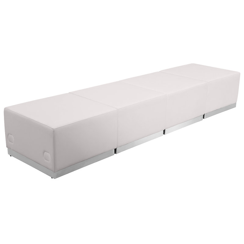 Melrose White Faux Leather Four Piece Reception Set with Ottoman