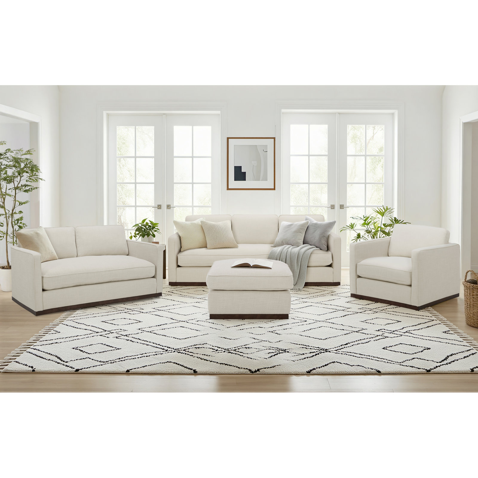 Bobbi 4 Piece Upholstered Living Room Set, Effie Linen Performance Linen