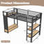 Structure de lit mezzanine avec garde-robe, lit mezzanine en métal avec tablettes de rangement et panneau perforé