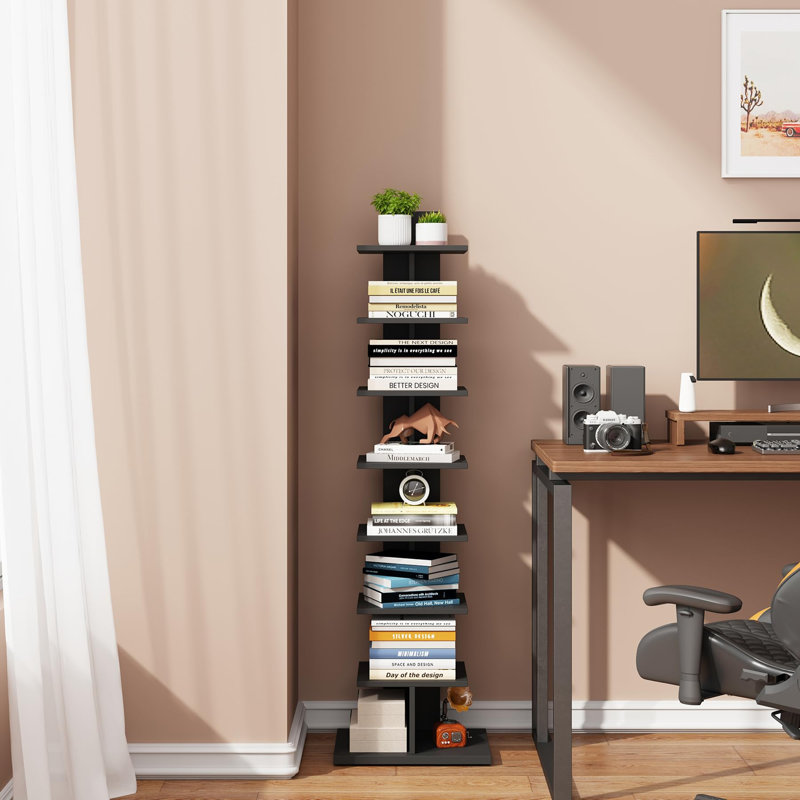8-Tier Narrow Vertical Bookshelf, Black