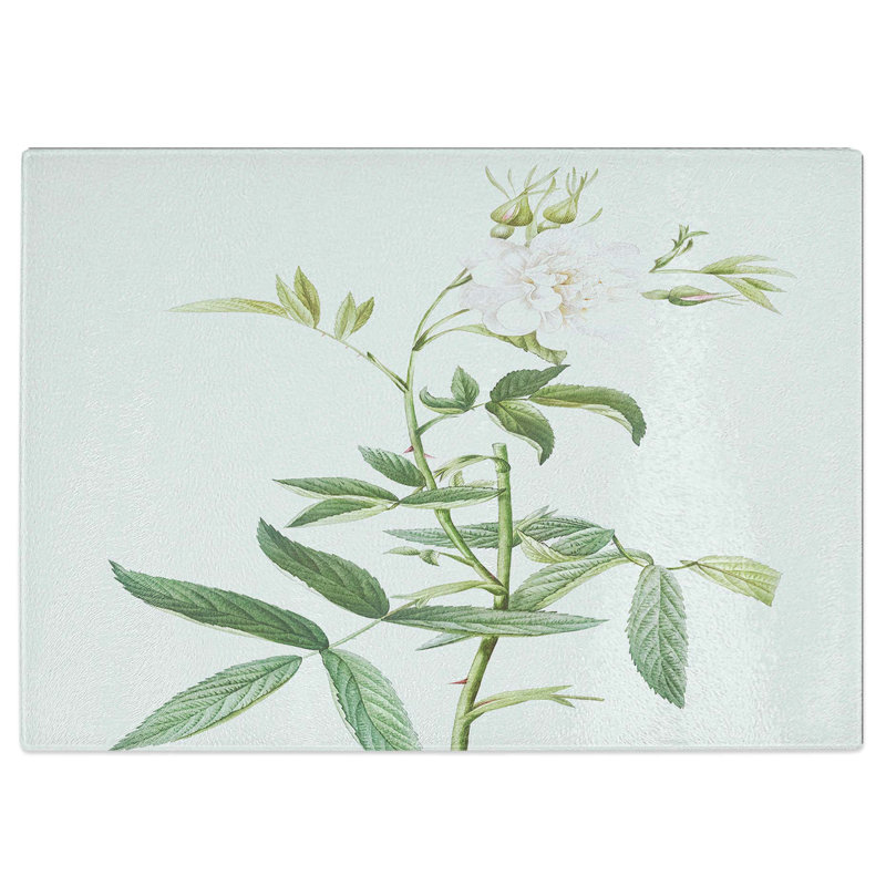 Tempered Glass White Roses of York by Pierre-Joseph Redoute Chopping Board, 28.5 cm W x 20 cm L
