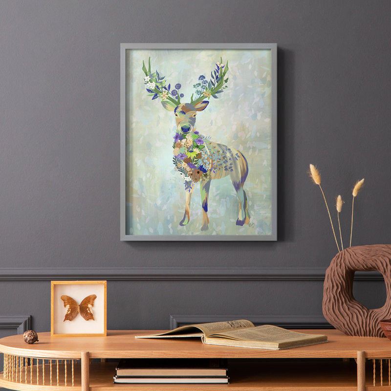 Fantastic Florals Deer, reproduction encadrée complète - bois massif, Brun, H 20 po x l 16 po
