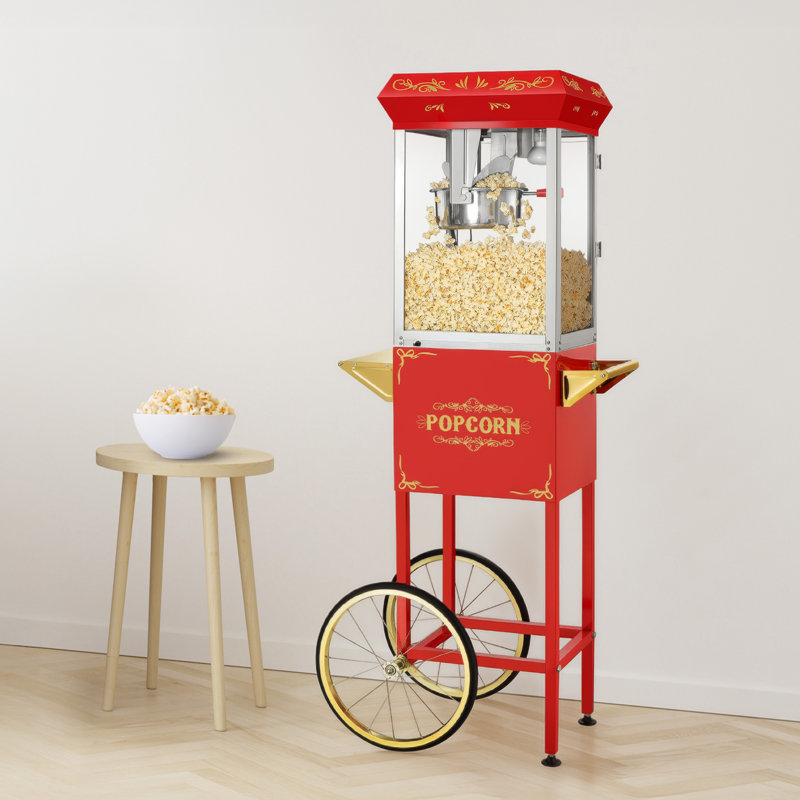 Machine à maïs soufflé cinéma - Éclateur à maïs soufflé de style antique 8 oz avec bouilloire en acier inoxydable, lumière intégrée, plateau chauffant - Livré avec 3 gobelets en plastique, 25 sacs à maïs soufflé, tasses à mesurer et pelle à maïs soufflé par Superior Popcorn Company (Red Floral)
