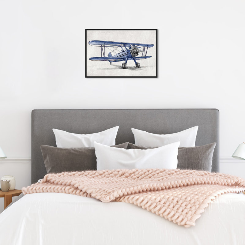 «Bertineke Transport Blue Vintage Aviator Airplanes», reproduction d'art sur toile, H 16 po x l 24 po, Toile encadrée, Noir