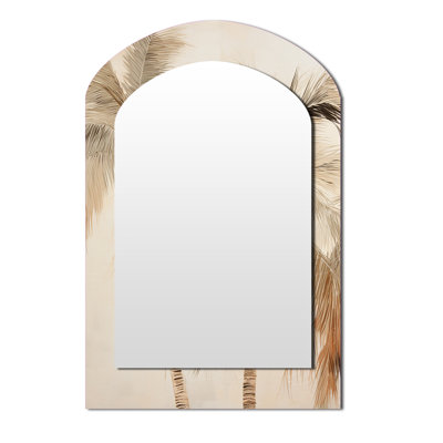 Minimalisme rétro, tranquillité, palmiers tropicaux rétro - miroir asymétrique beige, miroir mural décoratif arche traditionnel, impression d'art en métal
