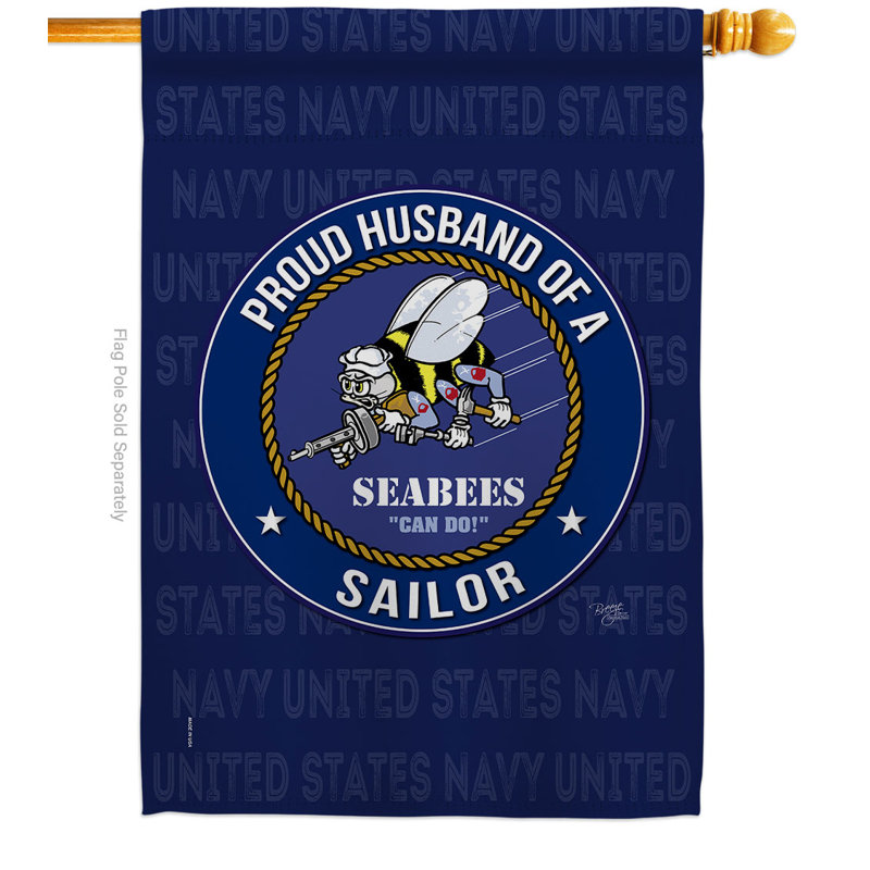 Drapeau de maison 40 po x 28 po Seabees Proud Husband Sailor House