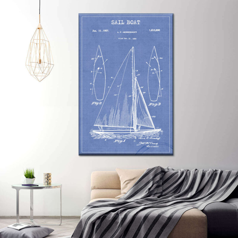 Voile de bateau bleu verni - reproduction sur toile tendue, H 48 po x l 32 po x P 1,25 po